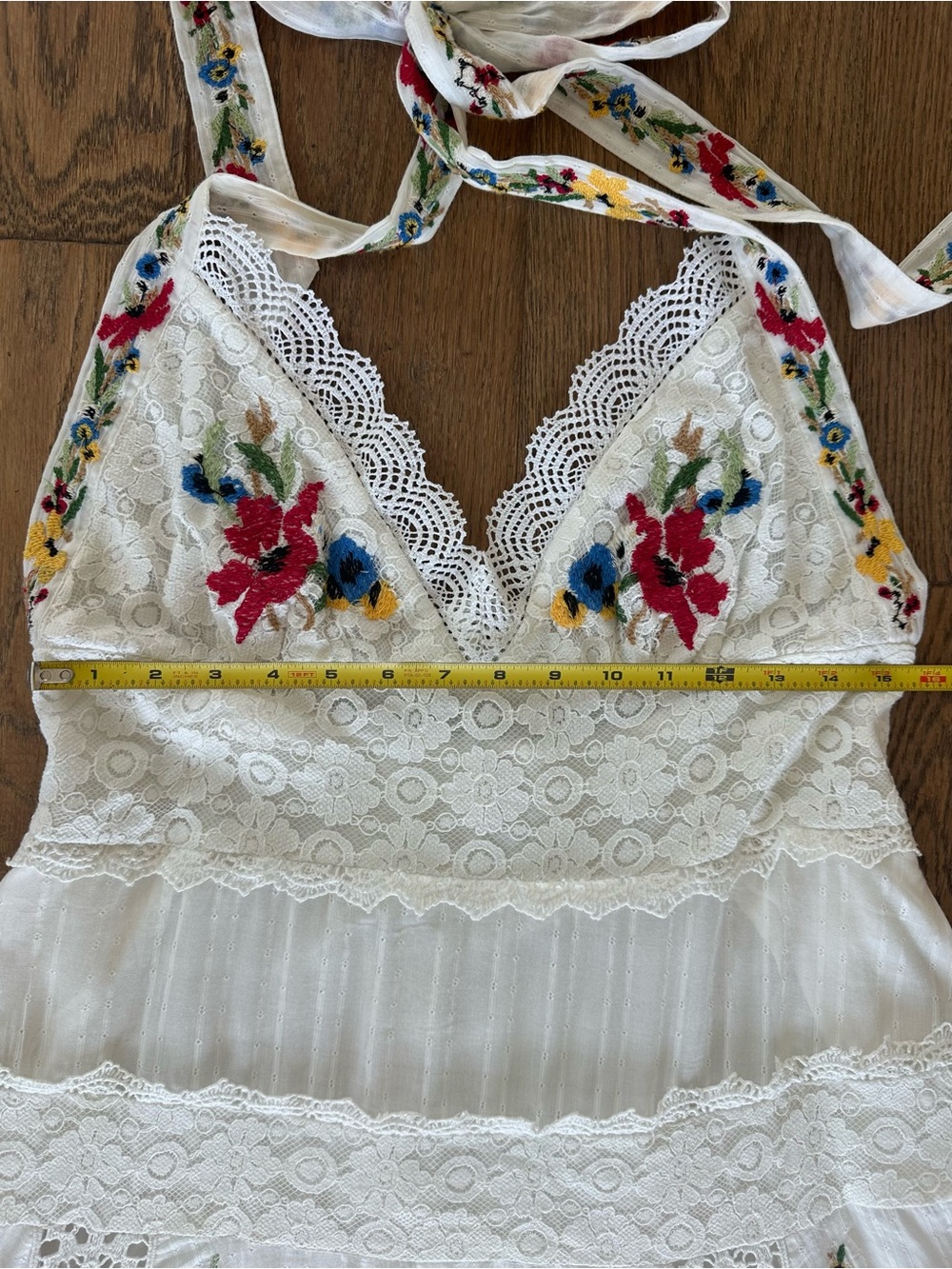 Free People Keila Halter Neck Embroidery & Lace Detail Cotton Dress - Picture 6 of 11